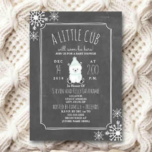 Polar Bear Neutral Green Winter Baby Dusche Einladung