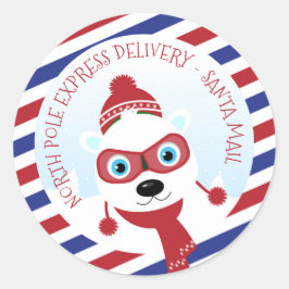 Polar Bear North Pole Delivery Round Sticker