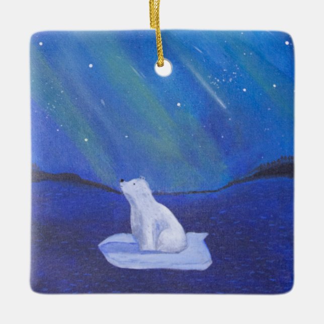 Polar Bear & Northern Lights Keramikornament (Vorderseite)