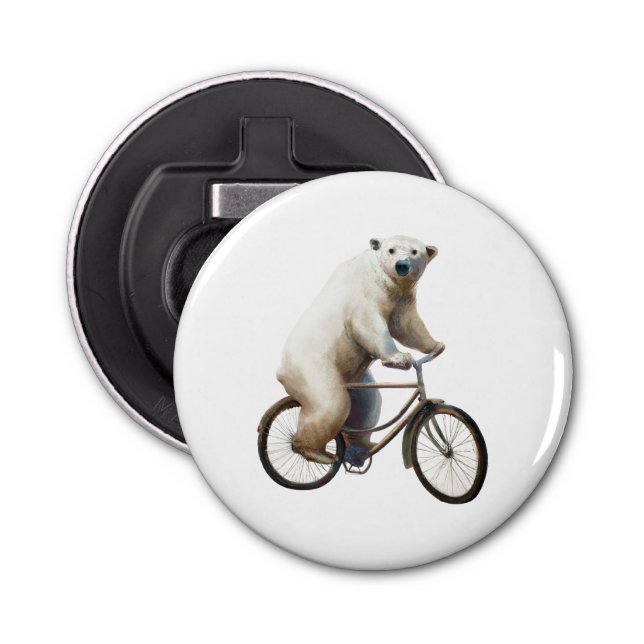 Polar Bear On Bicycle Button Flaschenöffner (Vorderseite)