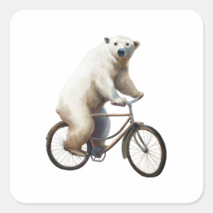Polar Bear on Bicycle Quadratischer Aufkleber