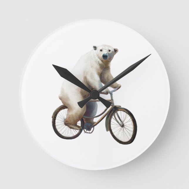Polar Bear on Bicycle Runde Wanduhr (Vorderseite)