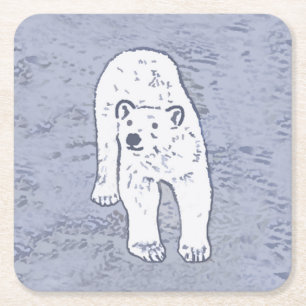 Polar Bear on Ice Painting - Original Wildlife Art Rechteckiger Pappuntersetzer