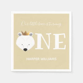 Polar Bear One Crown Animal First Birthday Serviette