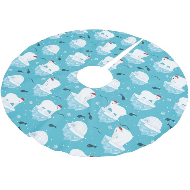Polar Bear Party Polyester Weihnachtsbaumdecke (Schrägansicht)