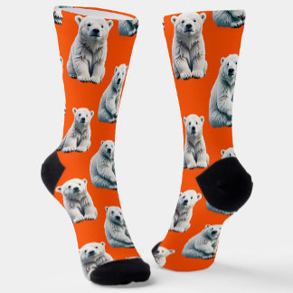 Polar Bear Pattern Design On Orange  Socken