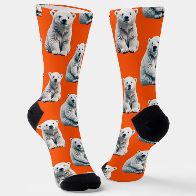 Polar Bear Pattern Design On Orange  Socken (Von Creator hochgeladen)