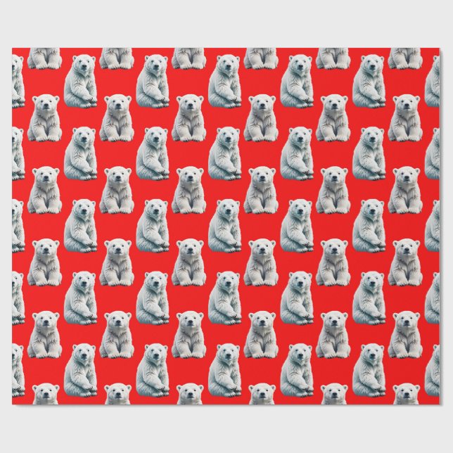 Polar Bear Pattern Design On Red  Geschenkpapier (Flach)