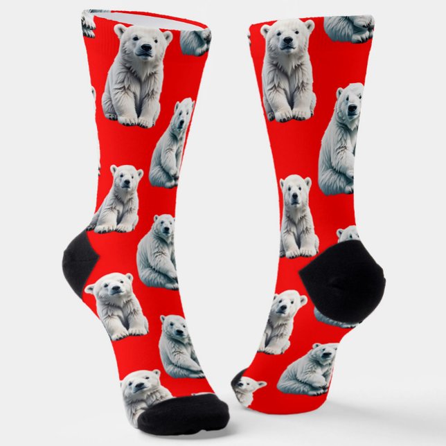 Polar Bear Pattern Design On Red  Socken (Von Creator hochgeladen)