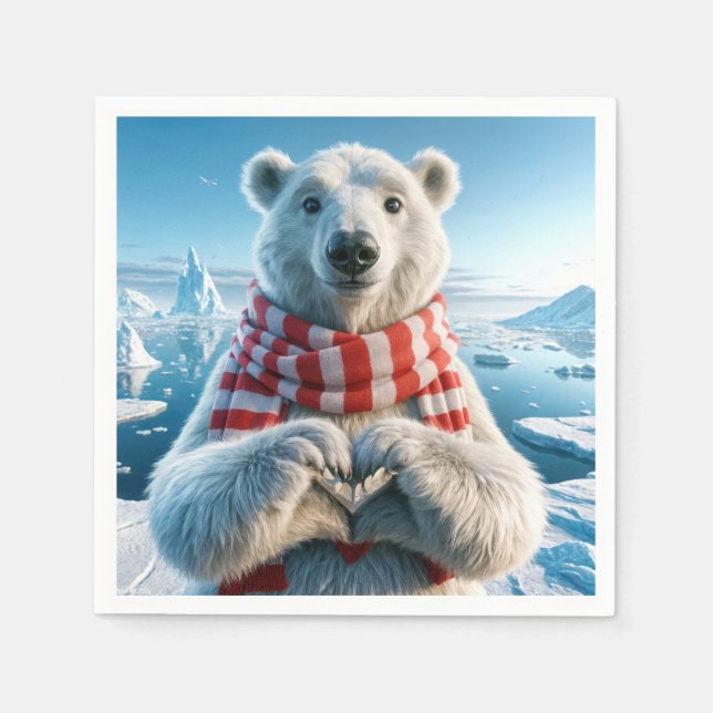 Polar Bear Paws bildet ein Herz Serviette (Vorderseite)