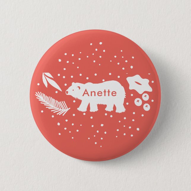 Polar Bear Pine & Holly Holiday Red Button (Vorderseite)