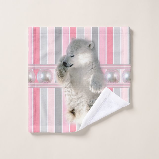Polar Bear Pink Streifen Badezimmer Handtuchhalter Badhandtuch Set (Waschlappen)
