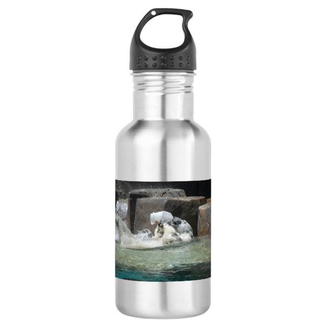 Polar Bear Playing mit Jug Edelstahlflasche (Vorderseite)