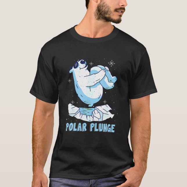 Polar Bear Plunge Illustration Neujahrs Winterspas T-Shirt (Vorderseite)