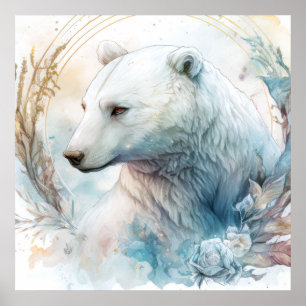 Polar Bear Portrait Animal Painting Wildlife Snow Poster