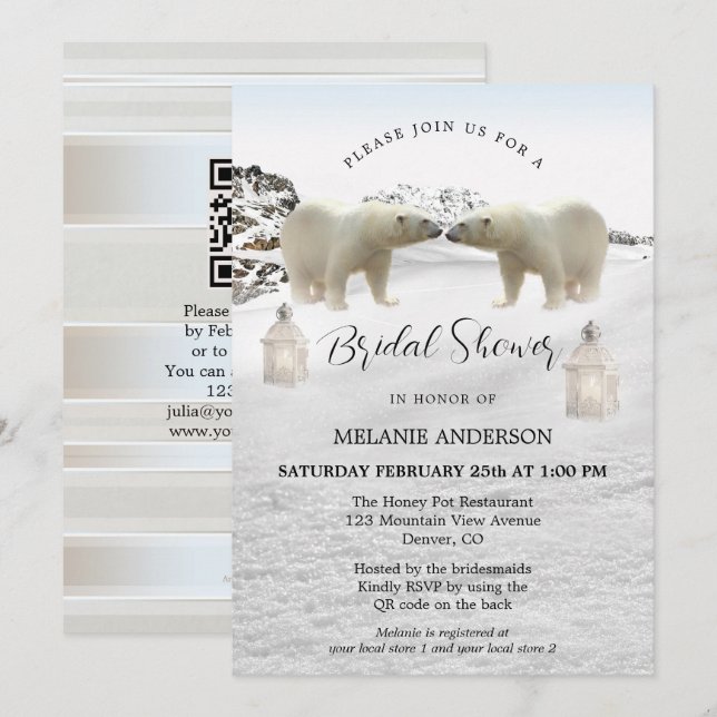 Polar Bear QR Code Winter Bridal Dusche Einladung (Vorne/Hinten)