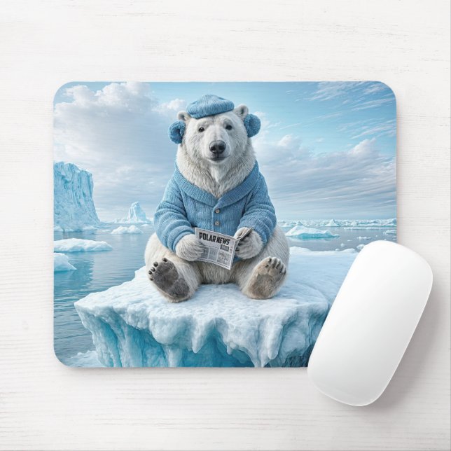 Polar Bear Reading a Newspapier Mousepad (Mit Mouse)