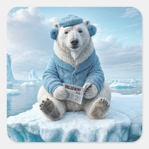 Polar Bear Reading a Newspapier Quadratischer Aufkleber