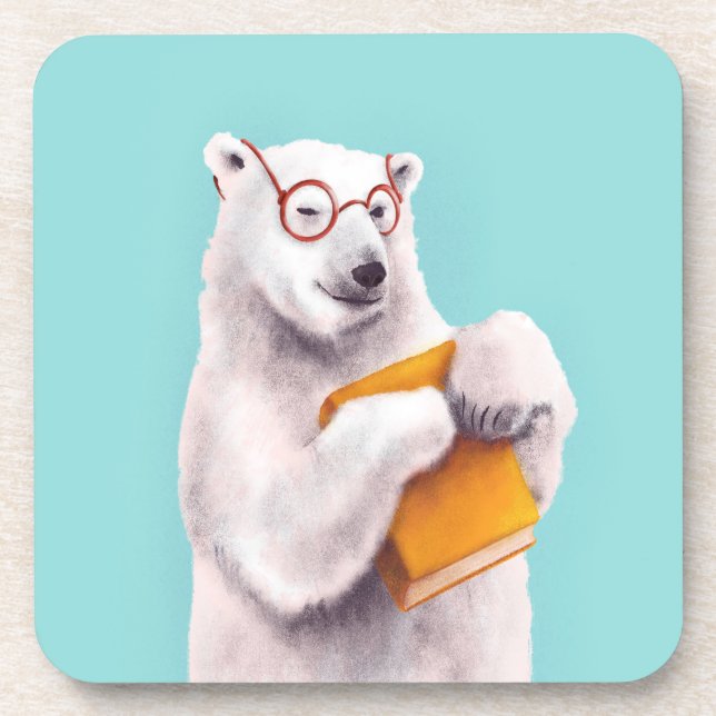 Polar Bear Reading Art - Reservierung Getränkeuntersetzer (Vorderseite)