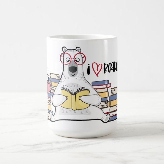 Polar Bear Reading Book Kaffeetasse (Mittel)