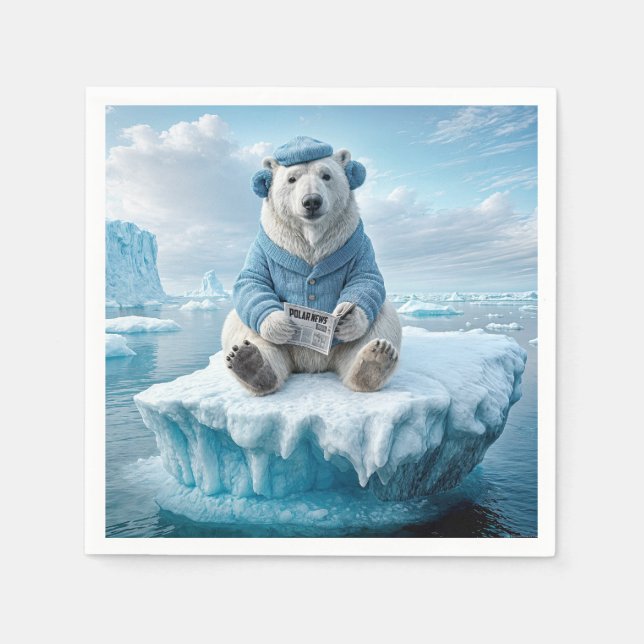 Polar Bear Reading the Newspapier Serviette (Vorderseite)