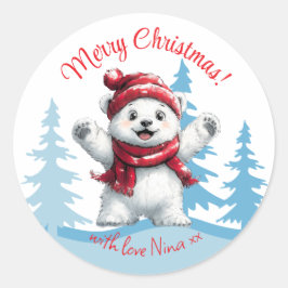 Polar Bear Red Christmas Runder Aufkleber