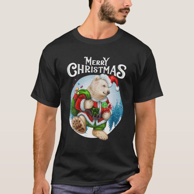 Polar Bear Red Weihnachtsmannmütze Niedlich Weihna T-Shirt (Vorderseite)