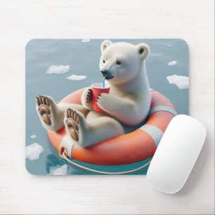 Polar Bear Sipping a Drink Mousepad