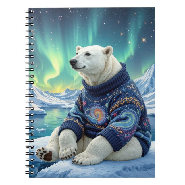 Polar Bear Sitting Under Northern Lights Notizblock (Vorderseite)