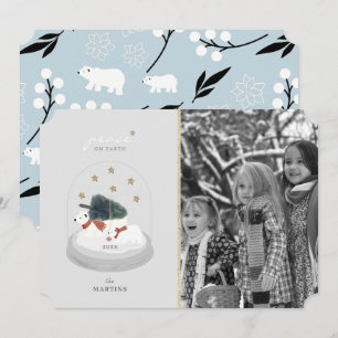 Polar Bear Snow Globe Grau Weihnachtsfeiertag Foto Einladung