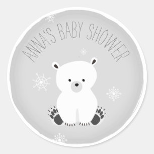 Polar Bear Snowflake Neutral Gray Baby Shower Runder Aufkleber