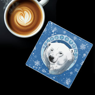 Polar Bear Snowflakes Art Nouveau Glasuntersetzer