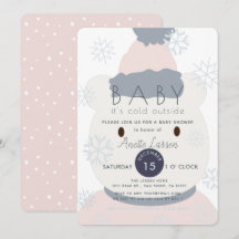Polar Bear Snowflakes GIrl Baby Shower Einladung