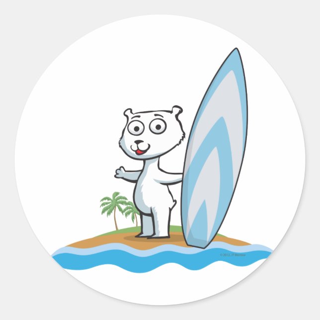 Polar Bear Surfer Runder Aufkleber (Vorderseite)