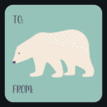 Polar Bear to from Package Christmas Package Quadratischer Aufkleber<br><div class="desc">Fügen Sie die fertige Touch zu den geschenkverpackten Verpackungen mit diesen zu/von Aufklebern,  die für Weihnachts- und Urlaubsgeschenke geeignet sind. Diese Aufkleber zeigen eine Abbildung eines Eisbären in Creme oder Elfenbeinweiß vor einem leichten aquamarinen Hintergrund.</div>
