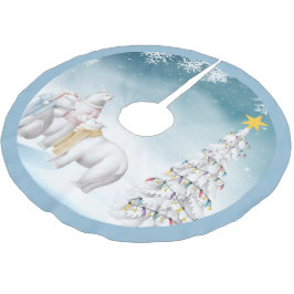 Polar Bear Trio Christmas Tree Skirt Polyester Weihnachtsbaumdecke