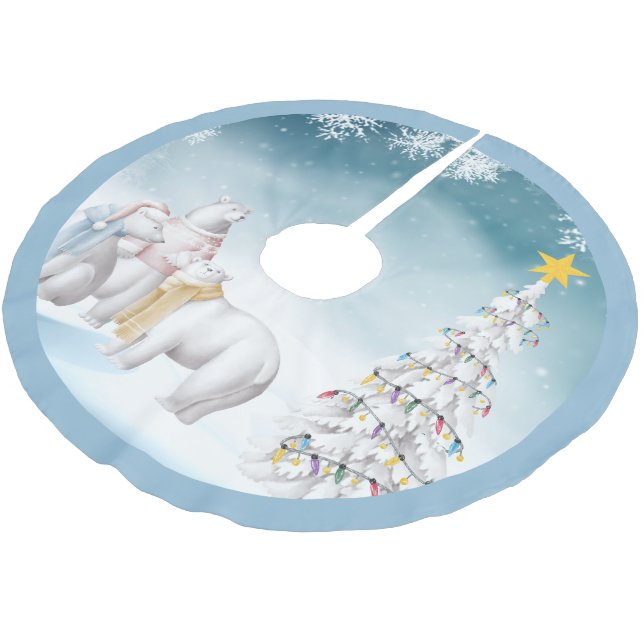 Polar Bear Trio Christmas Tree Skirt Polyester Weihnachtsbaumdecke (Schrägansicht)