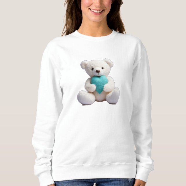 Polar Bear umarmt Aquamarines Herz Sweatshirt (Vorderseite)