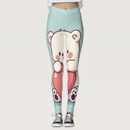 Polar Bear umarmt ein Herz auf einer hellblauen Ba Leggings