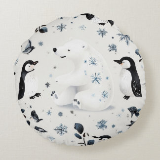 Polar Bear und Pinguine_Rundkissen Rundes Kissen