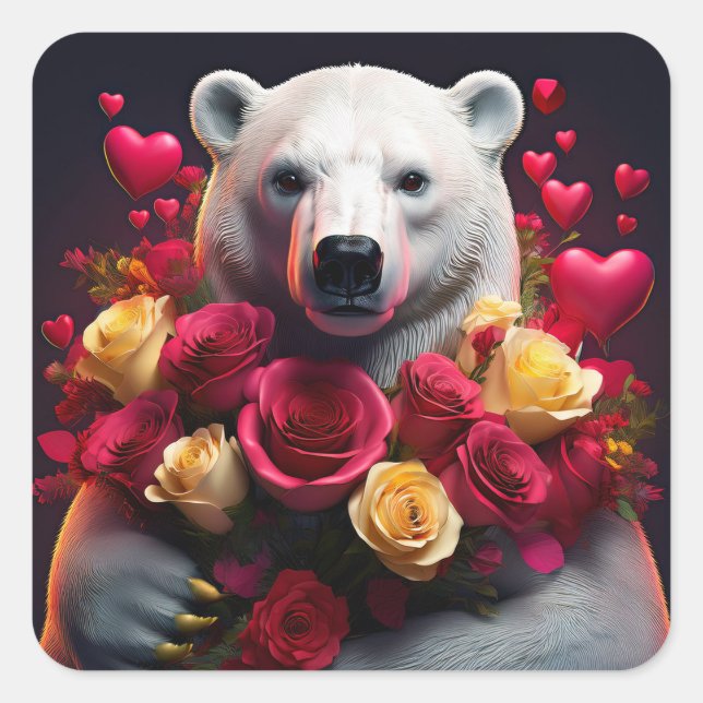 Polar Bear Wants You To Be His Valentine Quadratischer Aufkleber (Vorderseite)