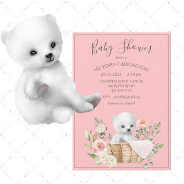 Polar Bear Watercolor Pink Babydusche Einladung