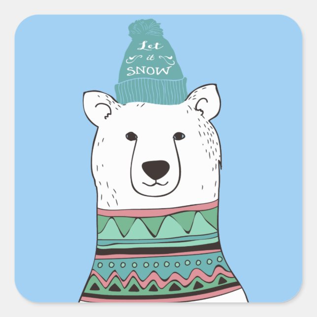 Polar Bear Weihnachtskleber Quadratischer Aufkleber (Vorderseite)