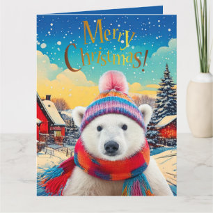Polar Bear Weihnachtsmannmütze und Schal Frohe Wei Karte