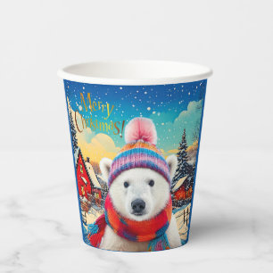 Polar Bear Weihnachtsmannmütze und Schal Frohe Wei Pappbecher