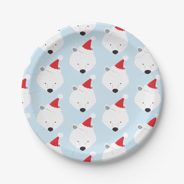 Polar Bear Weihnachtsmannmütze Weihnachten Pappteller (Vorderseite)