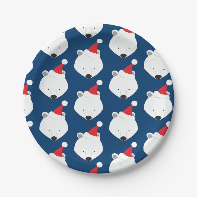 Polar Bear Weihnachtsmannmütze Weihnachten Pappteller (Vorderseite)