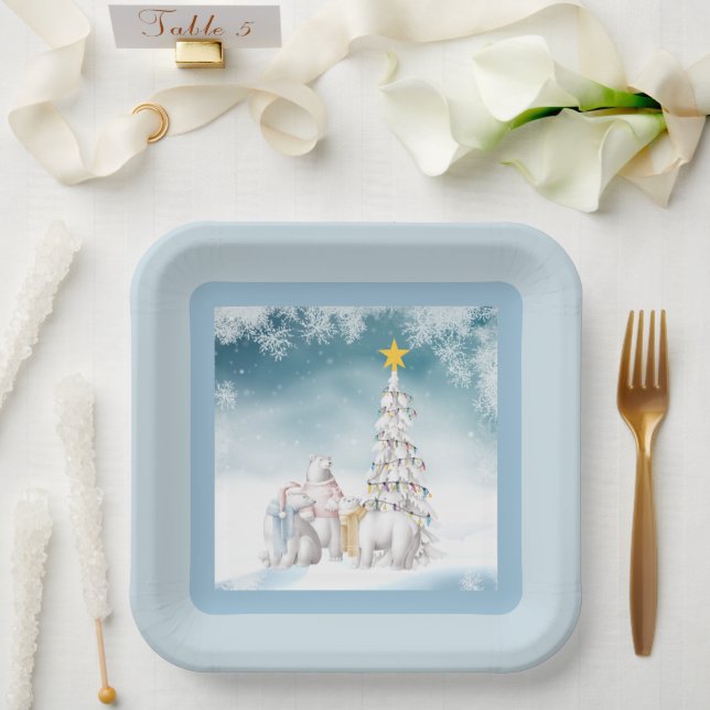 Polar Bear Weihnachtspapier Teller (Hochzeit)