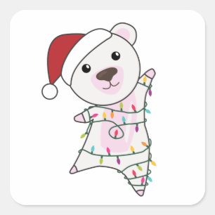 Polar Bear Weihnachtsschnee Wintertiere Polar Quadratischer Aufkleber