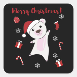Polar Bear Weihnachtsschnee Wintertiere Polar Quadratischer Aufkleber